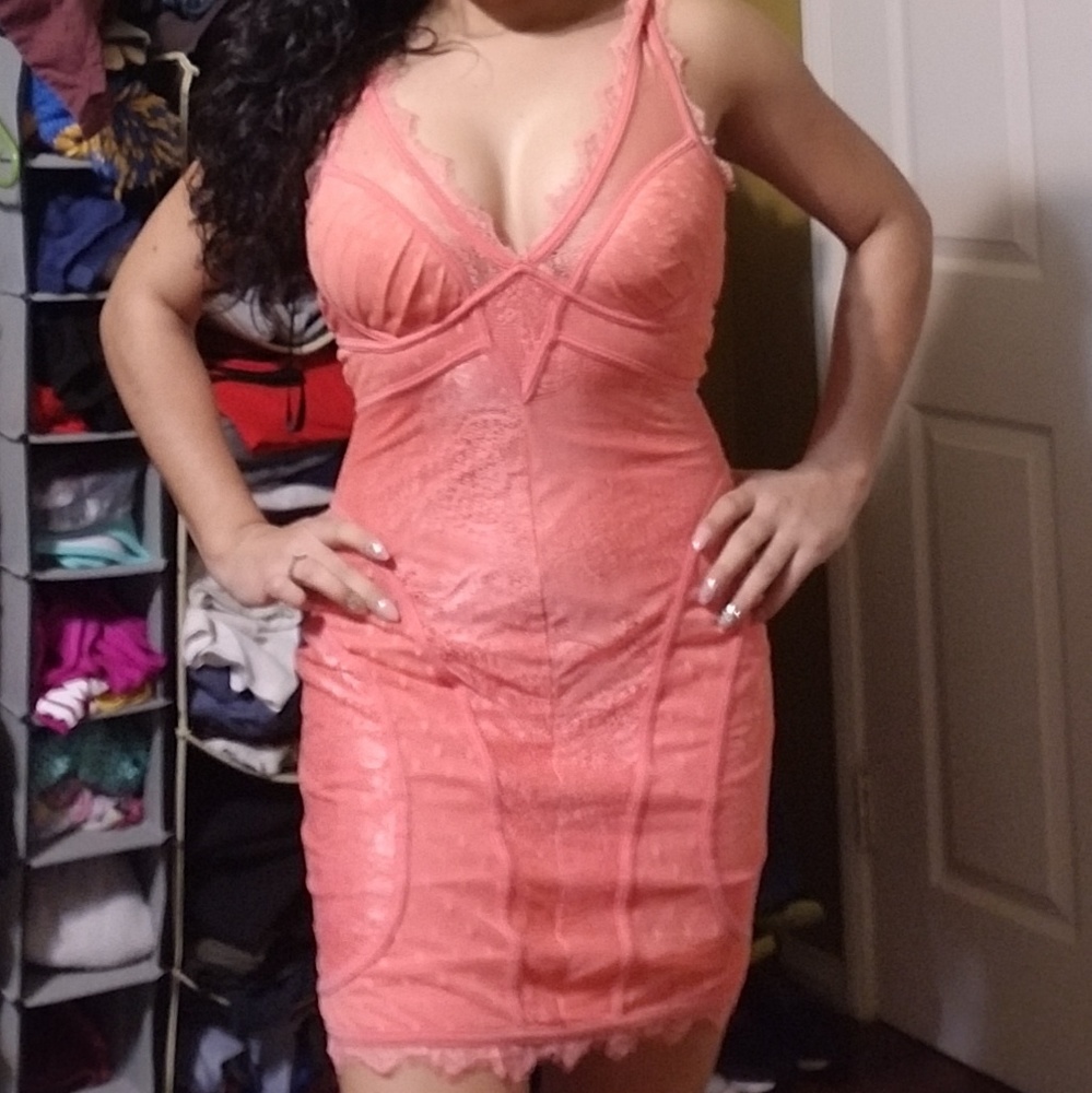 CORAL LACE BEBE DRESS